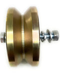 Four Pack 4 Inch V Groove Wheel With Dual Bearings For Sliding Gates, Heavy Duty 3000 Lb Capacity Rollers, Screws, Washers And Pins Included, Rust Resistant And Built To Last gold-finish wheel with screw and washers