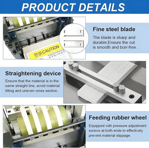 Detailed view of Upgraded Electric Heat Shrink Tube Cutter With Micro Computer Control highlighting fine steel blade and straightening device.