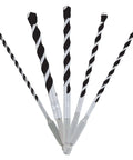 Five-piece multi-material carbide-tipped hammer drill bit set for concrete and masonry; black and silver spiral bits.