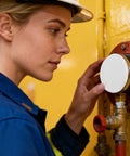 Four Piece Concealed Fire Sprinkler Head Cover Plates White Iron Round Flat Decorative Shield in use on a fire system.