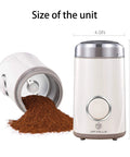 One Touch Electric Coffee Grinder For Beans And Spices With 150W Power, SUS304 Stainless Steel Blades And Cup, white size view
