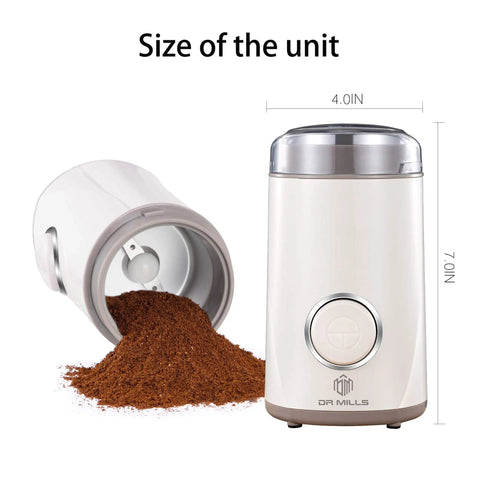 One Touch Electric Coffee Grinder For Beans And Spices With 150W Power, SUS304 Stainless Steel Blades And Cup, white size view