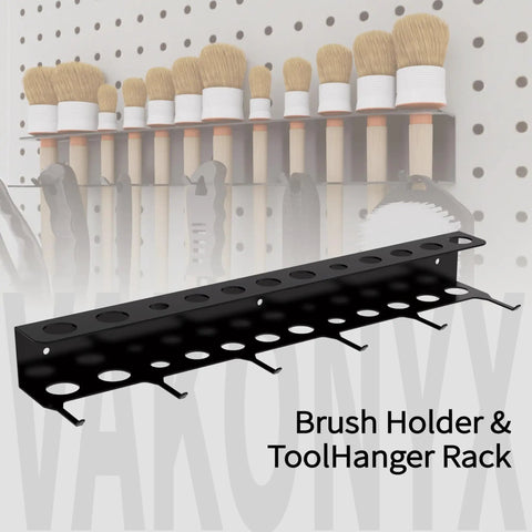 Heavy Duty Wall Mount Brush Holder and Tool Hanger Rack for Garage Detailing Organizer with Mounting Hardware.