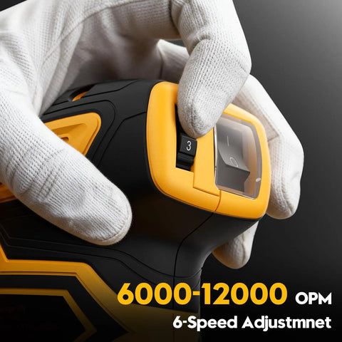 Cordless Random Orbital Sander With Brushless Motor built tough to hustle through woodworking with a visible speed adjustment feature.