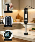 Smooth As Silk 300 Watt Immersion Stick Blender With Rock Solid Build showcasing ergonomic handle and dual speed features.