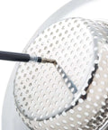 Close-up of Two Pack Stainless Steel Kitchen Sink Strainer Set with large rim and micro perforated holes for anti-clog protection.
