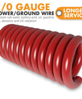 1/0 Gauge CCA Copper Clad Aluminum Power Ground Wire 20ft Red For Car Amplifiers Big 3 Upgrade Battery Cable With Lug Terminals And 3:1 Heat Shrink Tubing Durable Auto Electrical Cable coiled red wire