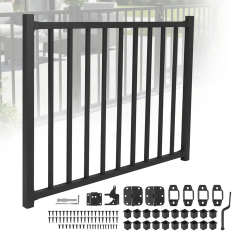Tough As Nails Aluminum Deck Gate With Self Closing Hinge And Rust Proof Latch Setup For Screen Porch Fence, 36-inch black finish.