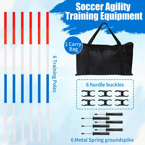 Six Piece Adjustable Pole Bending Set For Horses And Dogs With Carry Bag 6Ft Training Poles Soccer Field Practice Includes Blue Poles
