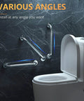 16 Inch Anti Slip Shower Grab Bar With Grippy Textured Knurled Grip, Chrome Stainless Steel Bathroom Safety Hand Rail shown near toilet