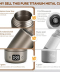 Comparison image highlighting advantages of Pure Titanium Electric Kettle For Travel With Smart Dual Voltage 110V-240V materials and features.