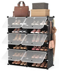 Space Saving 6 Tier Shoe Rack Organizer Holds 24 Pairs Free Standing Stackable Shoe Cabinet With 2 Versatile Hooks For Bedroom Black Durable Easy Assembly Ideal For Closets Dorms Entryways No Drama