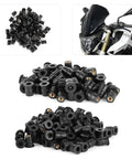 Super Tough M5 Rubber Nuts For Motorcycle And Atv Windscreen Fairing Fasteners, 100-piece black rubber grommets with brass inserts.