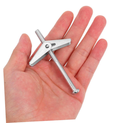 Heavy Duty Toggle Bolt Kit 32 Pcs With Metal Drywall Anchors And Butterfly Expansion Screws For Secure Fastening And Easy Installation Built To Handle Mirrors, Shelves, And Heavy Furniture. silver toggle bolt in hand