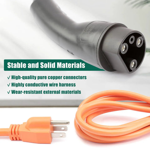 120V Three Pin Golf Cart Charging Power Cord Replacement Tailored Fit For Evolution Icon EV Fleet No Fuss Wall Setup showing durable connectors and orange cable.