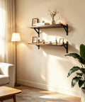 Floating Shelves Wall Mounted Set Of 2 With Heavy Duty Wood Construction Built To Last And Reinforced Anti Sag Brackets Includes 12 Hollow Wall Anchors And Complete Installation Kit For Drywall And Concrete, walnut shelves in living room