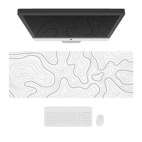 Extended XL White Gaming Mouse Pad With Stitched Edges Minimalist Topographic Map Desk Mat For Serious Gamers Pro Grade Anti Slip Base Large 31.5 By 11.8 Inch Mouse Pad For Keyboard And Mouse Durable Clean Look