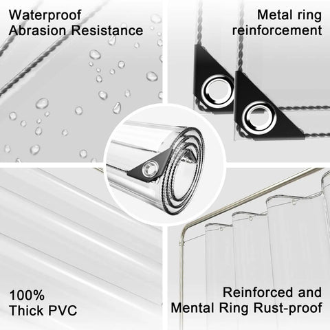 Clear 8x16 Ft Waterproof Tarp PVC 11.8 Mil Heavy Duty Tarpaulin With Grommets, showcasing durability, metal rings, and weatherproof design