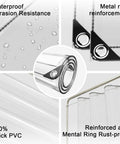 Heavy Duty Clear 8 By 10 Foot Tarp With Grommets And Cable Tie, 11.8 Mil PVC Tarpaulin collage showing features like waterproof material and reinforced edges.
