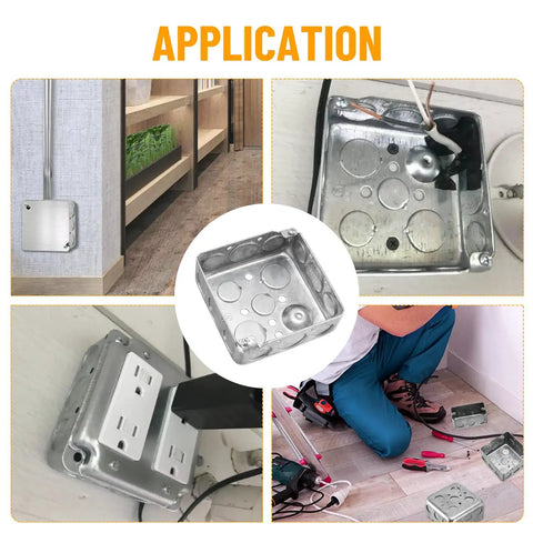 Four Inch Square Electrical Box With Cover, One And A Half Inch Deep Metal Junction Box, 21 Cu In Capacity shown installed and in use