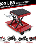 Beefy 1200 Lbs Motorcycle Lift Jack With Wheels For Dirt Bikes Street Bikes Cruisers And ATVs Wide Deck Thick Rubber Pad