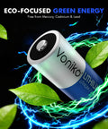 High Capacity Cr123A 3V Lithium Battery 6 Pack Heavy Duty Non Rechargeable Cells with leaves and energy effects.