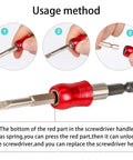 Solid 53 Piece Right Angle Screwdriver Set With S2 Bits And Mini Ratchet Includes Magnetic Extensions For Reaching Tough Spots Fast Plus Demagnetizer Tool For All Your Home Repair Vibes. red right angle screwdriver handle with S2 bit and spring release