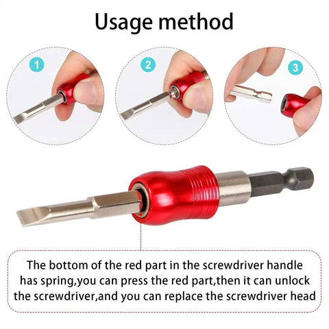 Solid 53 Piece Right Angle Screwdriver Set With S2 Bits And Mini Ratchet Includes Magnetic Extensions For Reaching Tough Spots Fast Plus Demagnetizer Tool For All Your Home Repair Vibes. red right angle screwdriver handle with S2 bit and spring release
