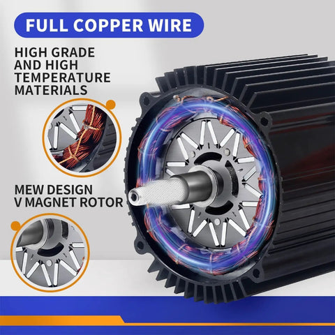 72V 5000W Brushless DC Motor with copper core and V magnet rotor for go karts and electric rides