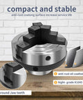 Three Inch Wood Lathe Chuck Set With Self Centering Three Jaws made of K1045 steel for precise turning in woodworking projects.