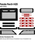 Panda Perch H2D main body and screw accessory kit components, featuring black and red panels for 3D printing setups.