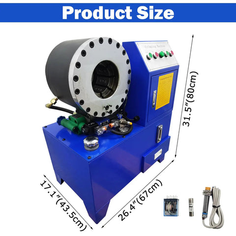 Heavy Duty Automatic Electric Hydraulic Hose Crimping Machine 3600KN With Ten Precision Dies Foot Switch And Three Phase Power For AC Lines Steel Pipe Tubing, showing dimensions and details.
