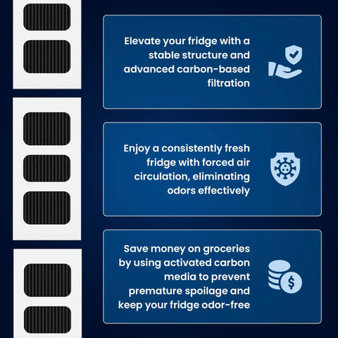 Infographic explaining benefits of 2 Pack Refrigerator Air Filter Replacement For Frigidaire PureAir Ultra II And Electrolux.