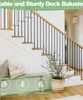 Top Shelf 100 Pack 26 Inch Black Aluminum Deck Balusters Built Like A Brick With Zero Fuss Powder Coat and Sharp 3 4 Inch Diameter hollow round railing spindles in a modern stairway setting.