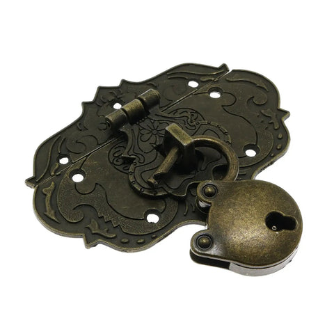 Antique Brass Hasp And Latch Lock Set With Screws For Jewelry Boxes And Wooden Cases Retro Vibe Furniture Decor Embossed Bronze Finish