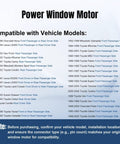 Toyota Passenger Right Side Power Window Lift Motor 742-601 compatibility chart for Camry, Corolla, Tacoma models 1979-2004