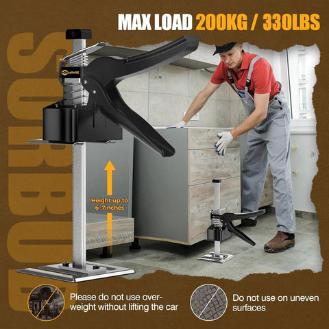Labor Saving Arm Jack Handle 12 Inch for Furniture Lifts and Drywall Tile Work, Heavy Duty 330 Lb Capacity in use lifting cabinet