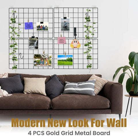 Black Metal Wire Wall Grid Set of 4 Hanging Panels to Drip Your Walls With Photos and Notes Rock Solid Storage That Hits Different for Dorms or Apartments to Keep You Straight and Organized With Zero Hassle