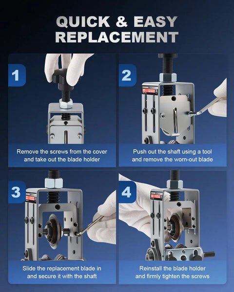 Quick and easy replacement guide for installing Replacement Steel Wire Stripper Blade For 0.06 To 1.2 Inch Wires, 2 Inch Diameter.