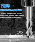 Three Eighths Inch Carbide Ball Nose End Mills With Two Flutes End Mill Bits For Stainless Steel Forged Steel Hardened Steel Copper And Alloys Pro Grade Tungsten Carbide Milling Tools For CNC Cutting with close-up view of 2-flute design cutting metal.