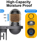 Slick WiFi Automatic Fish Feeder With 2.5K HD Camera showing 230ml moisture-proof hopper and sealing ring for fresh fish food.
