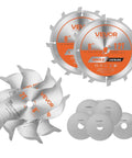 Dado Blade Set For Woodworking With 8 Inch Outside Blades, Five Eighths Inch Arbor, showing components including shims and chippers.