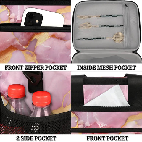 Marbling Pattern Insulated Picnic Backpack With Spacious 12x9x10in Lunch Bag with pockets and compartments view for picnics and travel