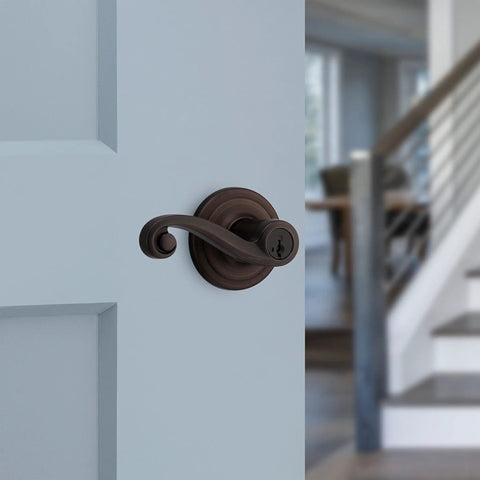 Lido Entry Door Handle With Lock And Key Reversible Exterior Lever Venetian Bronze Finish on interior door