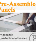Person assembling 30 Inch By 80 Inch Slab Door With Five Panel Clear Glass Interior French Style panel, highlighting pre-assembly process.