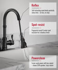 Matte Black Kitchen Faucet With Pull Down Sprayer, 3 Function Spray, Vintage Single Handle With Antique Brass Accent, shown spot-resistant