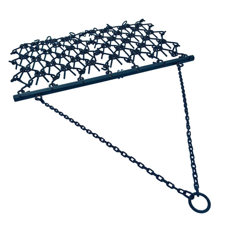 Rugged 6 Foot By 4 Foot Tow Behind Drag Harrow With Powder Coat Black Finish displaying 97 Tines And 14 Hooks for soil breakup