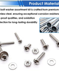 Hella Tough 304 Stainless Steel Machine Screws And Bolts Assortment Kit With Phillips Pan Head Nuts And Flat Washers laid out on white background.