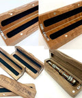 Wooden pen cases with Top Notch Zinc Alloy Furniture Hinges 95 Degree Opening, showcasing different views and details.