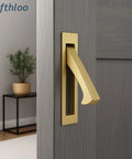 Sleek Two Pack Recessed Pocket Door Pulls With Zero Fuss Flush Mount Design And Comfortable Finger Groove For Seamless Sliding Interior Doors And Modern Home Furniture In Brushed Brass on a door